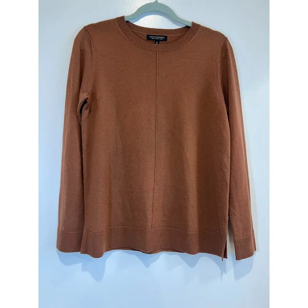 Banana Republic 100% Merino Wool Crewneck Sweater Rust Orange Men's Medium M